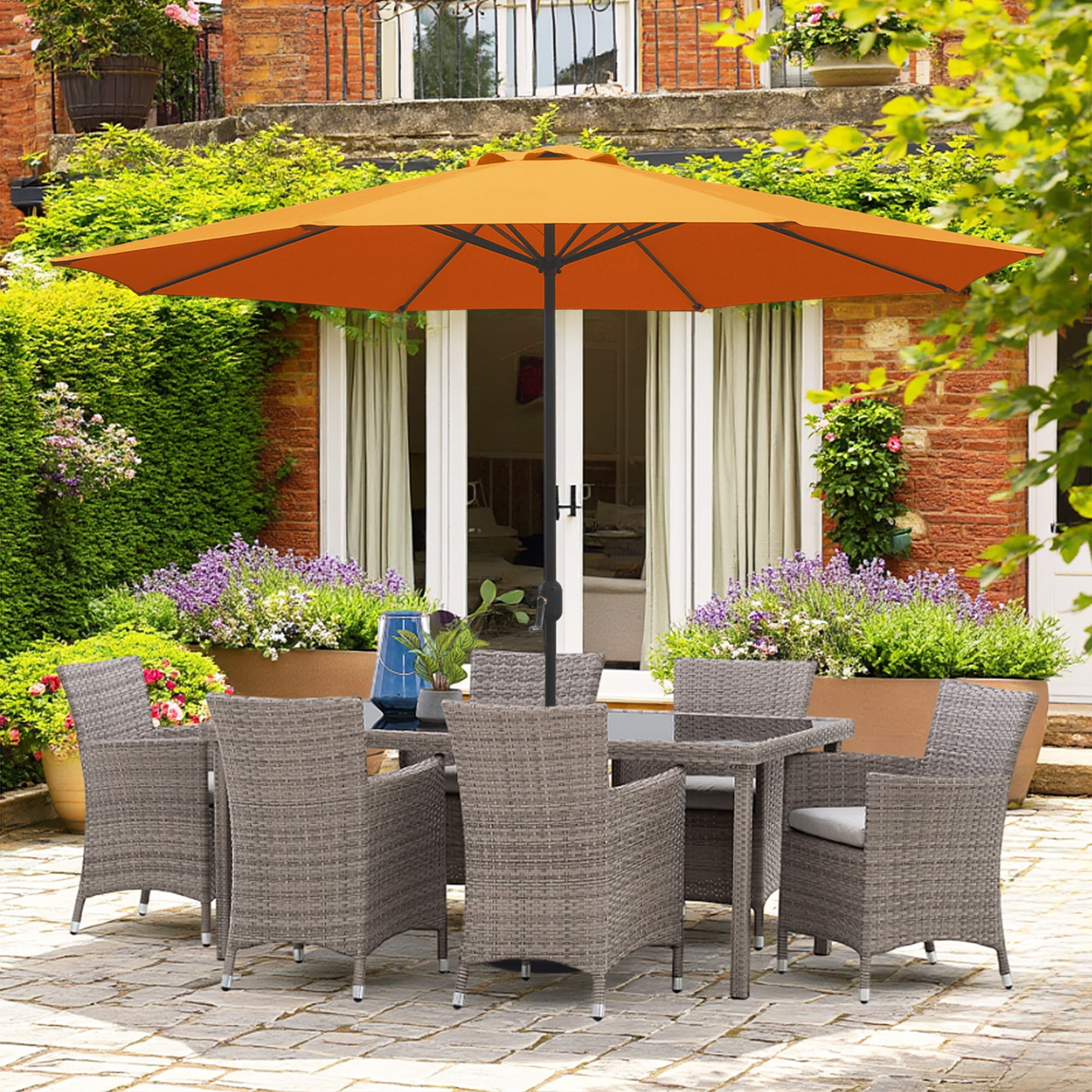 Kool 11FT Outdoor Patio Umbrella with Crank Handle, Market Umbrella with 8 Sturdy Umbrella Ribs, Waterproof for Garden Deck Backyard Pool, Orange