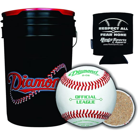 Diamond Sports D-OB Baseballs in 6-Gallon Ball Black Cushion Lid Bucket 30 Balls