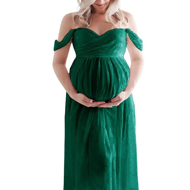 Vestido largo de maternidad con hombros descubiertos, elegante, con dobladillo suelto, vestido de mujer embarazada para sesión de fotos en tienda nupcial