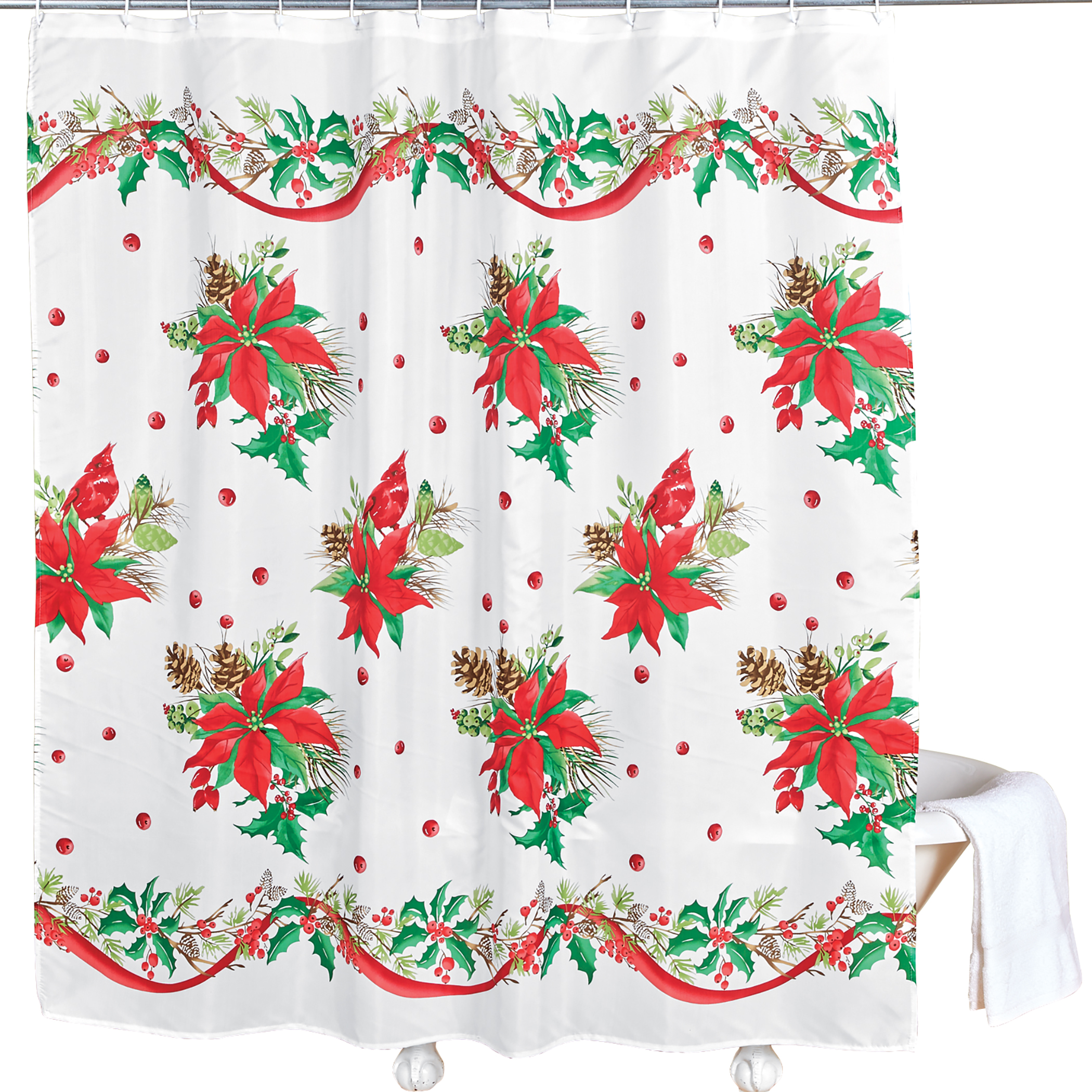 Collections Etc Holiday Cardinals and Poinsettia Bathroom Shower
