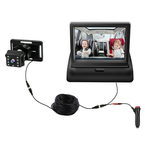 Vigilancia Baby Car Monitor 1080P Cámara de monitor para asiento trasero de bebé Pantalla de espejo de asiento de coche plegable de 4,3 pulgadas Vista panorámica de 150 ° Visión nocturna Cámara de es Meterk Vigilancia