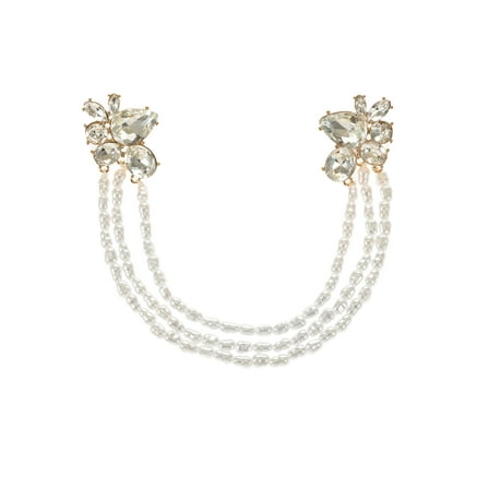 Time and True Goldtone Rhinestone Brooch with Simulated Pearl Strands, 1 Piece