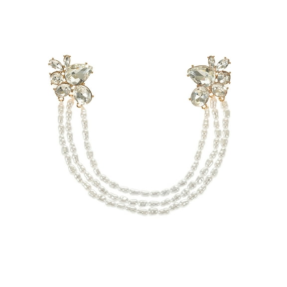 Time and True Goldtone Rhinestone Brooch with Simulated Pearl Strands, 1 Piece