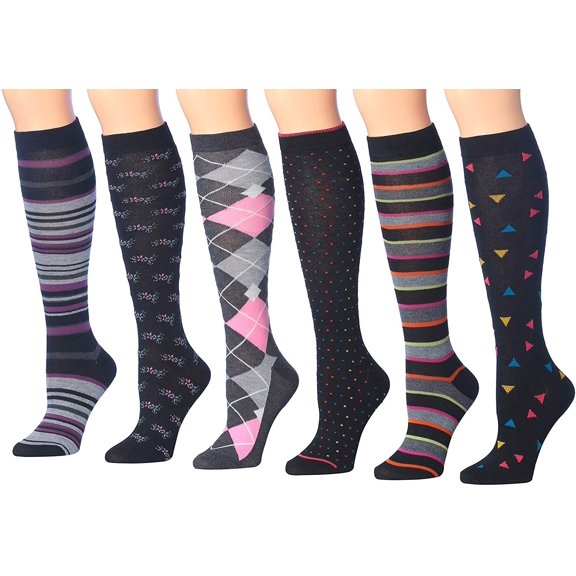 Colorfut Women's 6-Pairs Colorful Patterned Knee High Socks