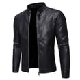 thumbnail image 1 of Chaqueta de cuero para hombre, juvenil, de corte ajustado, informal, para hombre, chaqueta de cuero para motociclista, 1 of 5
