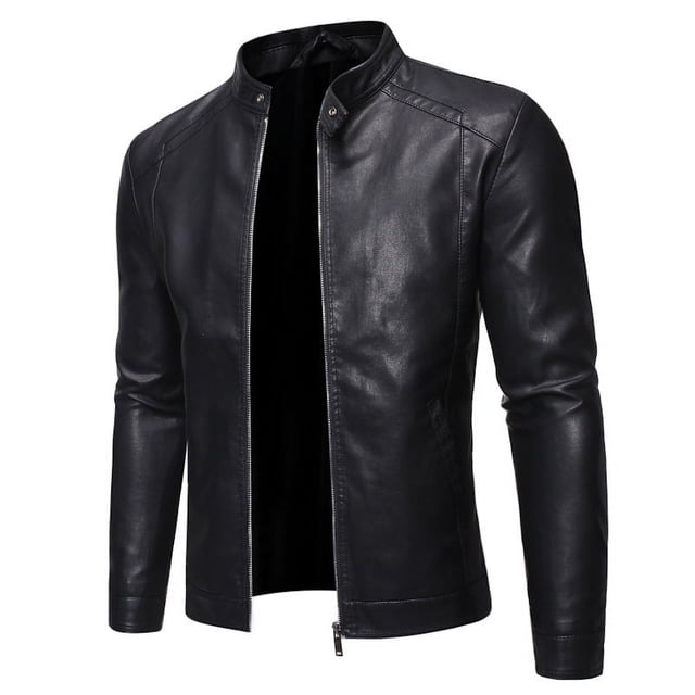 Chaqueta de cuero para hombre, juvenil, de corte ajustado, informal, para hombre, chaqueta de cuero para motociclista