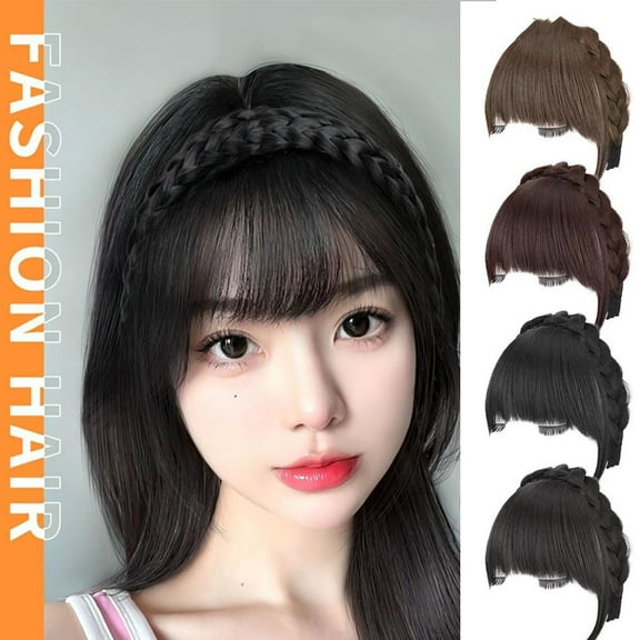 Misterolina Natural Bangs Wig Headband Fishbone Braid Forehead Hair Wigs Invisible Bangs Hairband For Women Fringe Girls