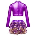 thumbnail image 2 of iiniim Kids Girls Jazz Hip Hop Modern Dance Outfits Sequins Mock Neck Long Sleeve Crop Top with Skirted Shorts Purple 12, 2 of 7