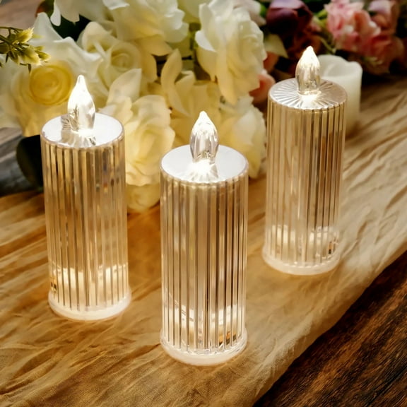 BalsaCircle 3 Warm White 6" Battery Operated Diamond Light Pillar LED Candles Party Events Decorations