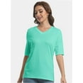 thumbnail image 3 of Women's Short Sleeve V Neck Casual Basic Solid Color Pullover Lightweight Soft Knit T-Shirt Tops, 3 of 5