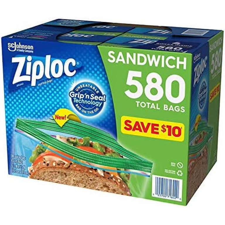 145 Ziploc Sandwich Snack Bags Easy Open Tabs Lunch Food Storage 6.5 x  5.875