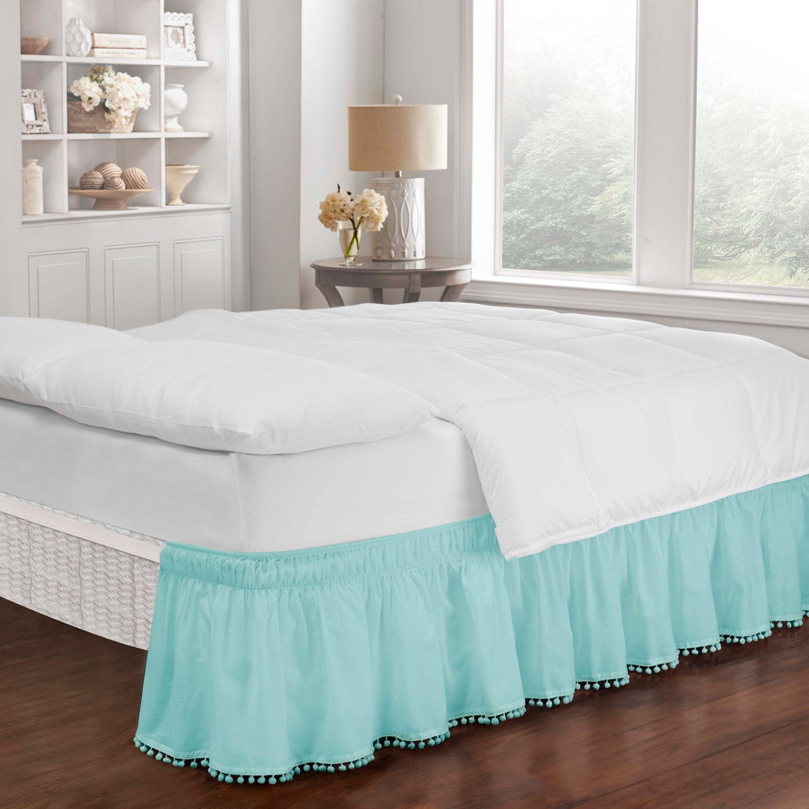 Adjustable Pom Pom Fringe Bed Skirt by Easy Fit 