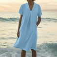 thumbnail image 3 of Xuniizn Robe Chemise pour Femmes Grande Taille, Robe Midi Unie Décontractée Ample à Manches Courtes avec Poches et Col à Revers, P-3TG, 3 of 6