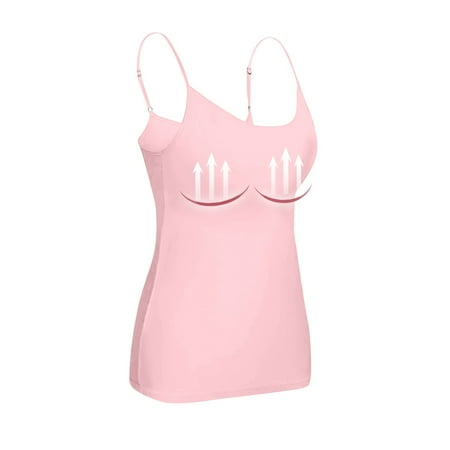GIPQJK Womens Tank Tops Adjustable Strap Camisole with Built in Padded Bra Vest Sleeveless Layer Top Pink XL