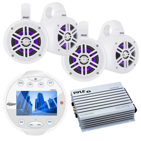 400 Watt Wind Lanzar Waterproof Bluetooth Marine Digital Media Receiver Stereo Radio Round White, 4