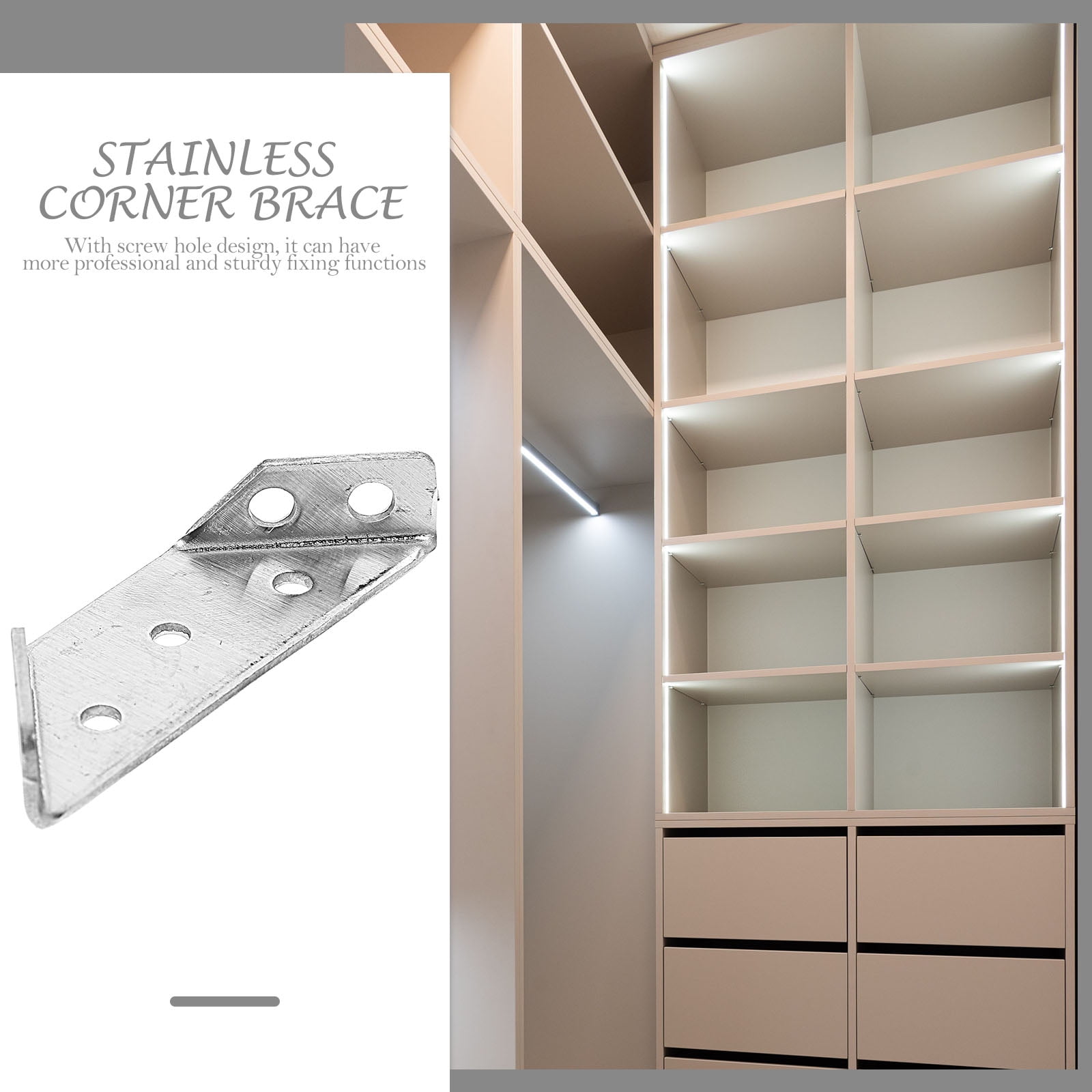 40 Pcs Corner Code Fixed on Three Sides Brace Fastener Dresser Steel Angle Shelf Bracket