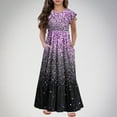 thumbnail image 2 of Wioihee Girls Maxi Dress Short Sleeve Casual Floral Print Long Dresses with Pockets 6-12 Years Purple 8 Years(130), 2 of 5
