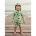 thumbnail image 4 of Argulvti Toddler Boys Rash Guard Swimsuit Shark Print Zipper Long Sleeve Bathing Suit with Swim Cap, 4 of 9