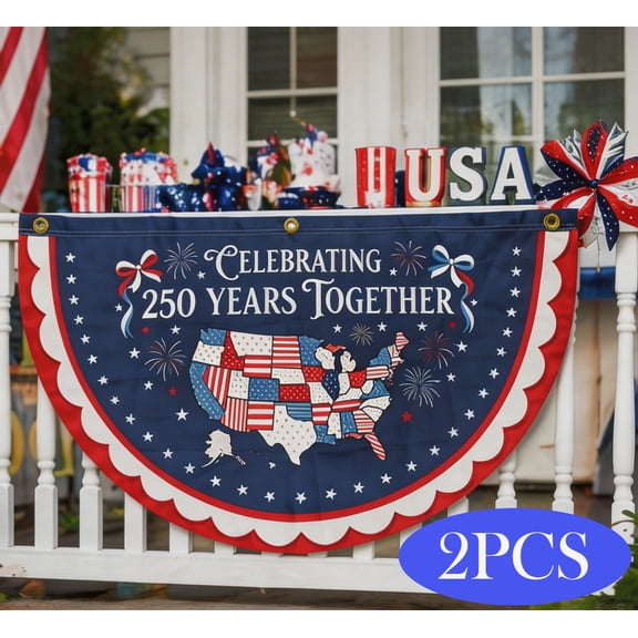 4th of July Patriotic Bunting American Flag Bunting Half Fan Vintage Patriotic Banner for Memorial Day Independence Day Decorations American Anniversary Party Supplies