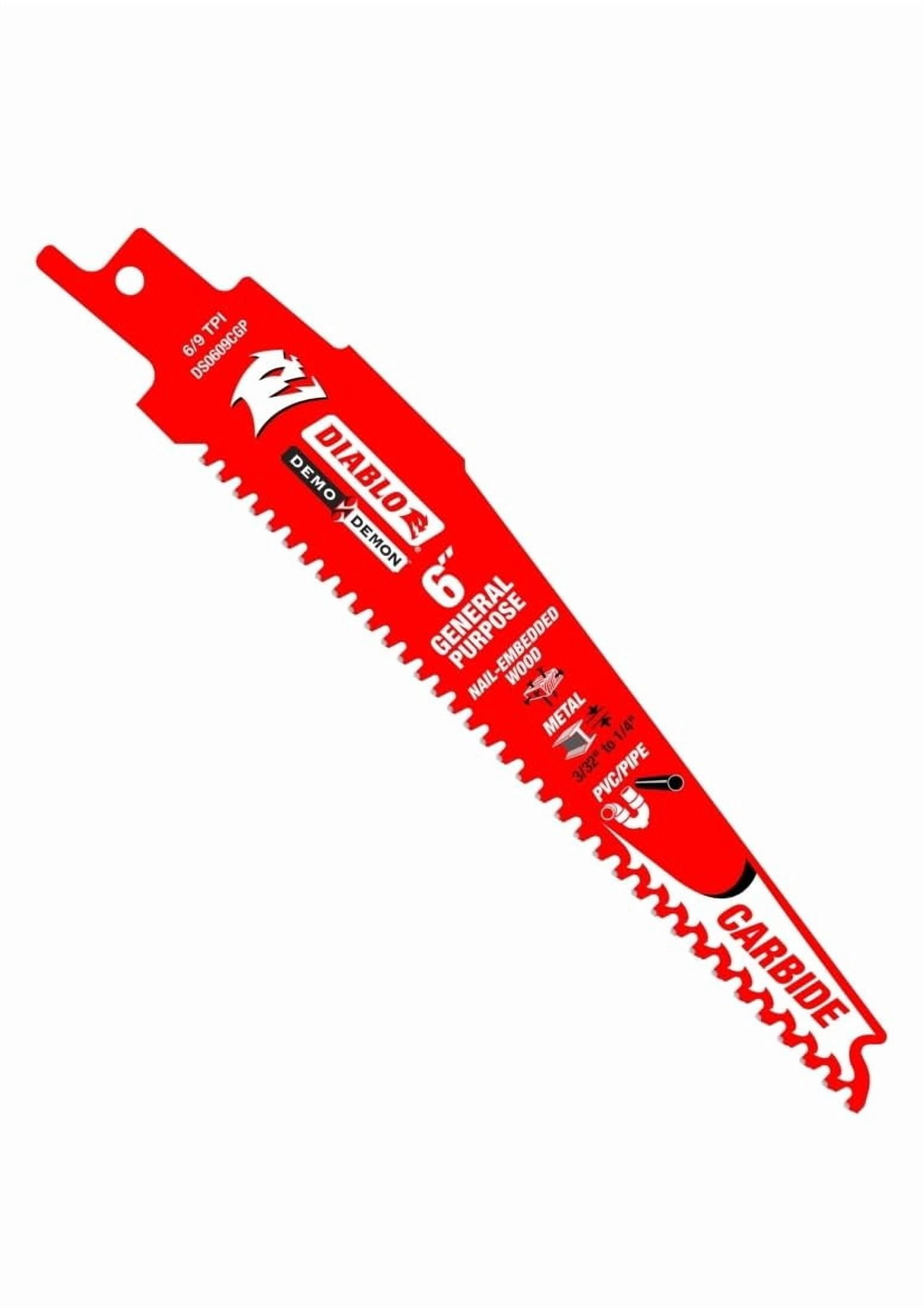 Diablo Demo Demon Carbide Teeth Reciprocating Saw Blades for General Purpose Cuts - 6" Length, 3 TPI, 3-Pack - DS0609CGP3