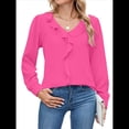 thumbnail image 2 of Blusa Informal Elegante para Mujer, de Larga, con Cuello en V y Volantes, para el Trabajo, 2025 Rosa Roja M, 2 of 10