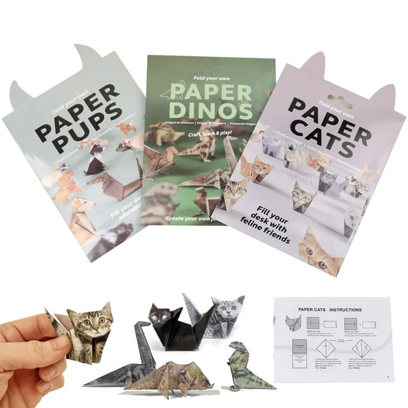 WJCA Foldable Cat Origami Paper Set, 50-Sheet Craft Kit for Adults and Kids, Fun DIY Activity & Desk Decor(3pcs)
