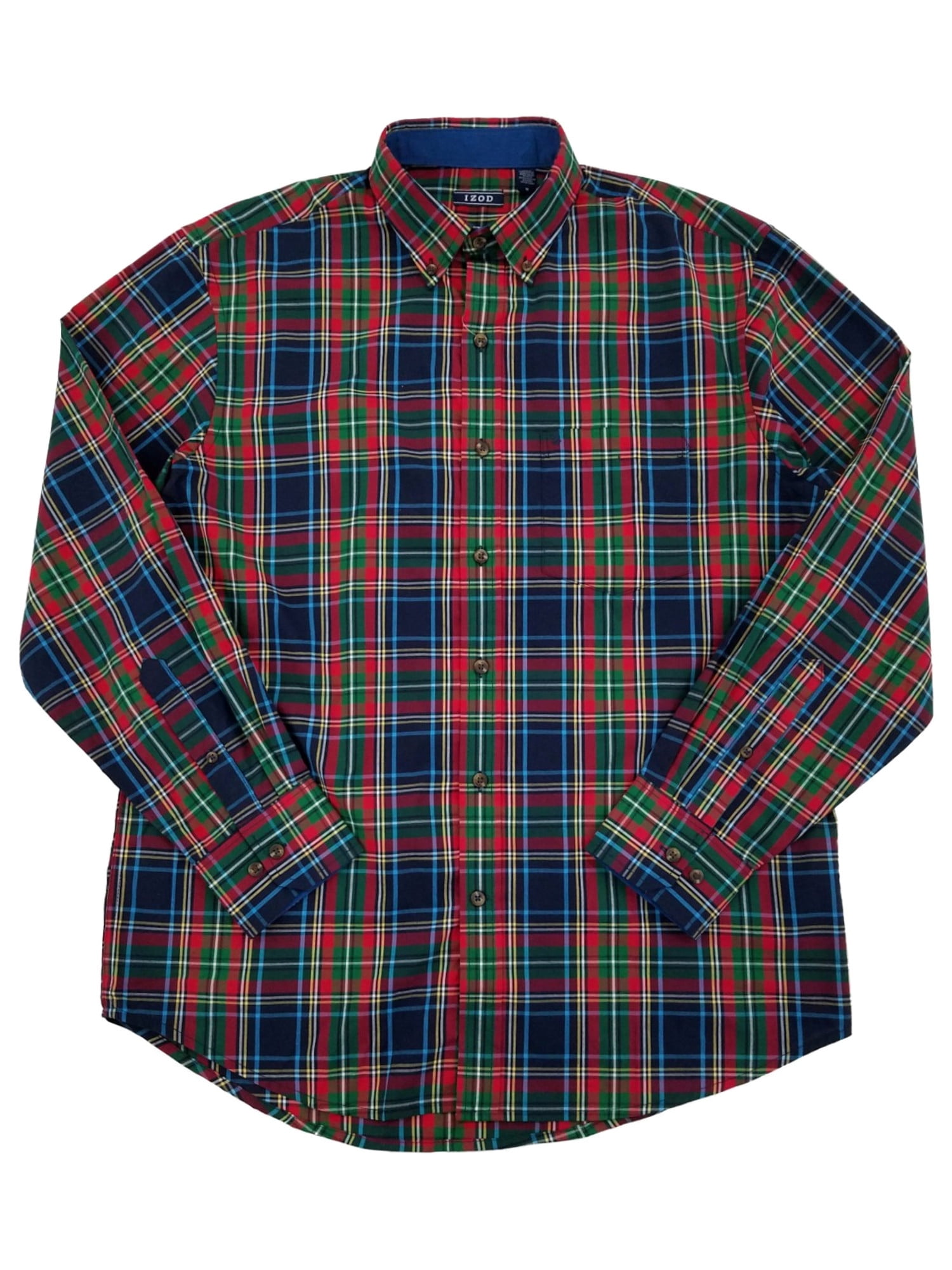 IZOD - IZOD Mens Midnight Blue Plaid Holiday Tartan Long Sleeve Button ...