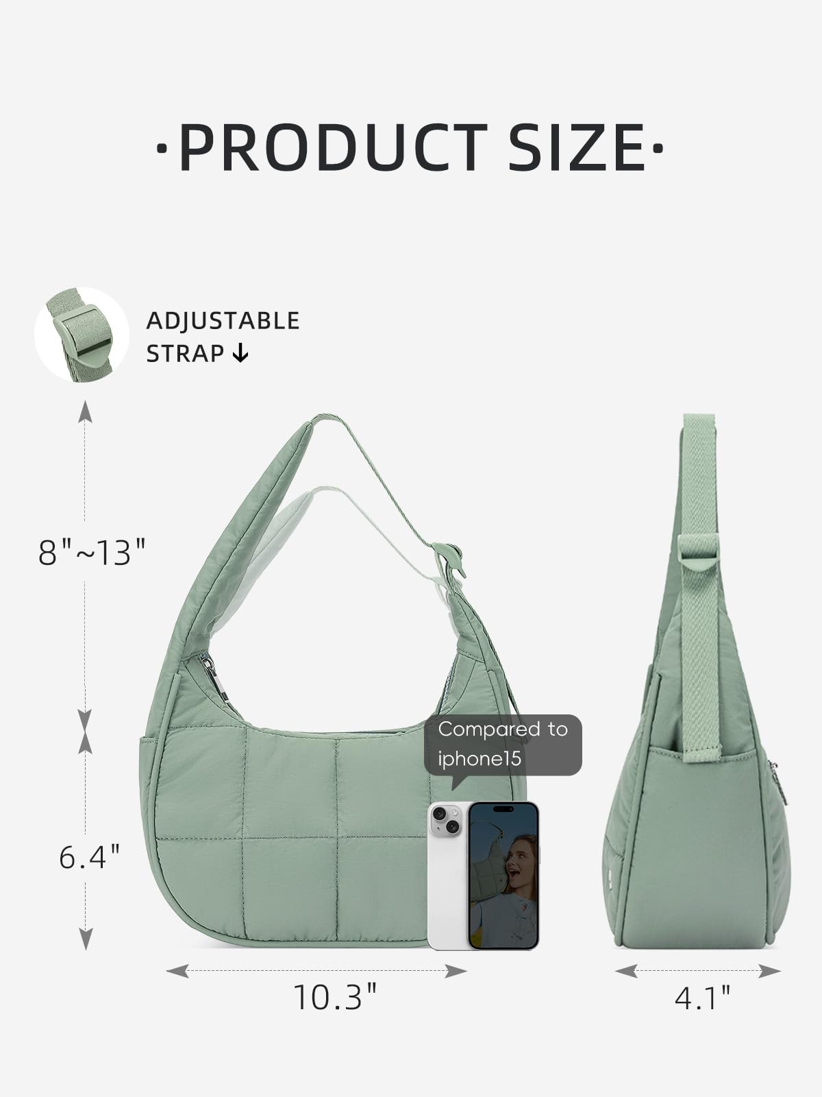 XINLANER Small Crescent Puffer Purse Shoulder Bag for Women Nylon Quilted Purses Bag Adjustable Shoulder Strap Puffy bag