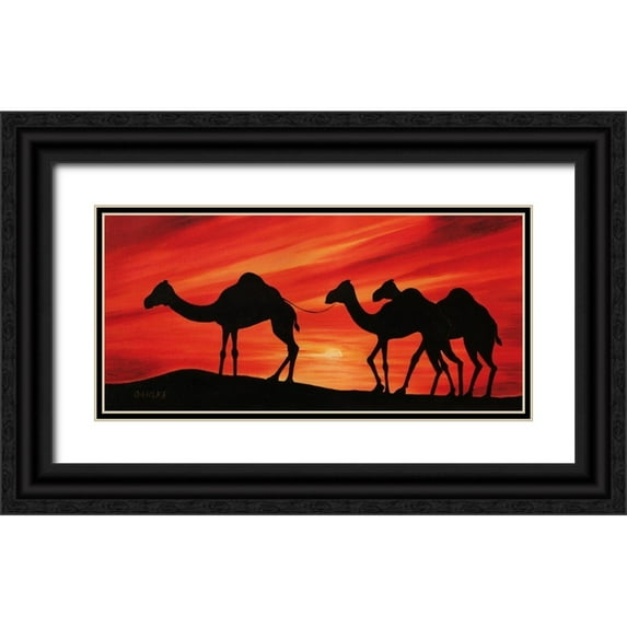 Dahlke, Izabella 14x9 Black Ornate Wood Framed with Double Matting Museum Art Print Titled - Walking Camels II