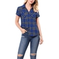 thumbnail image 1 of Camisas de cuadros para mujer INSPIRE CHIC con cuello de punta y botones, 2XL, azul, 1 of 7