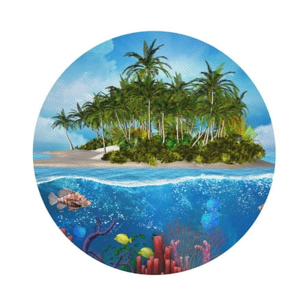 

Cauagu Island And Coral Reef for Round Coaster Drink Coasters Set of 4 Leather Bar Beer Beverage Cup Mat for Drinks for Tabletop Protection & Coffee Table Decor