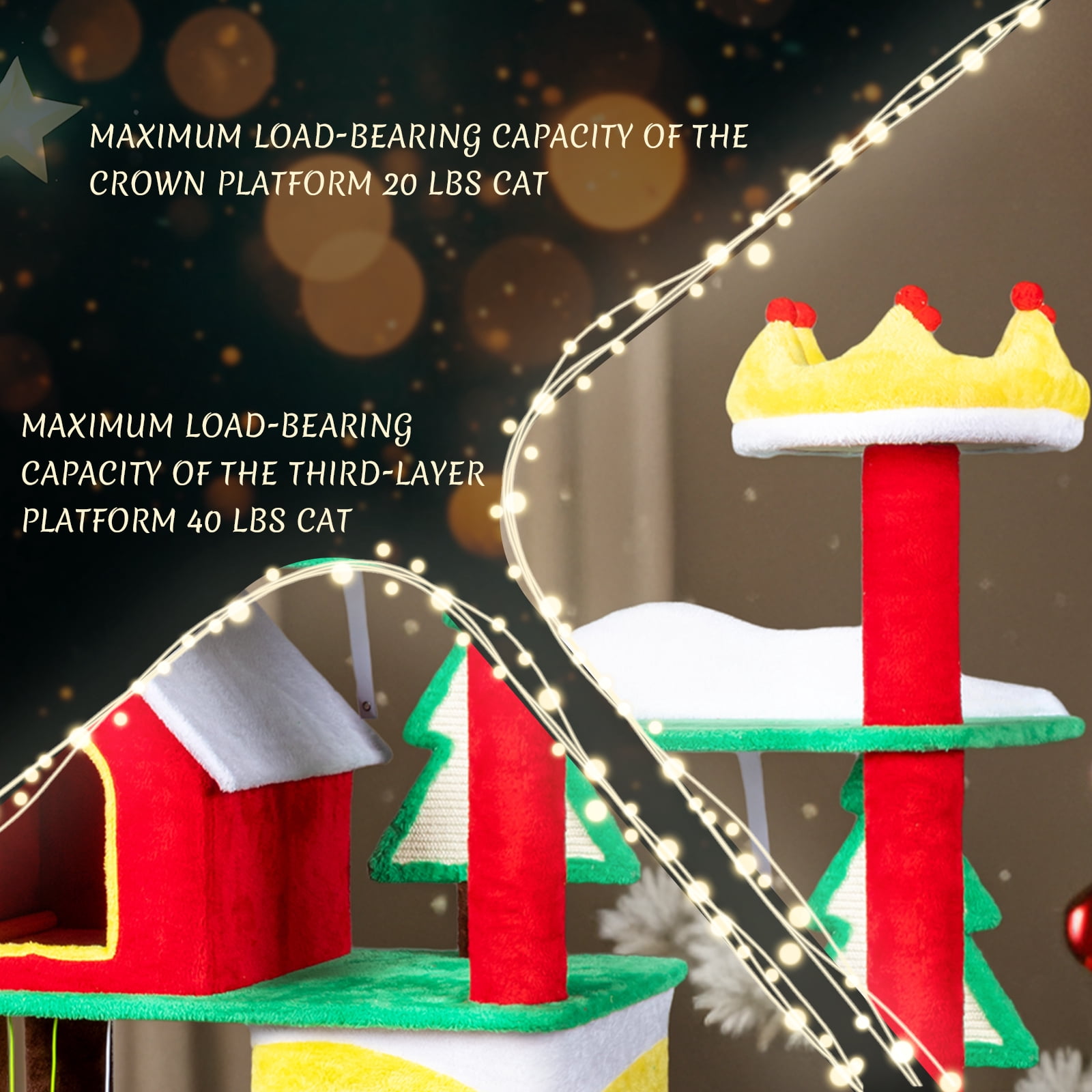Zimtown Christmas Themed Cat Tree, 56in Multi-Level Tower with Condos, Crown Perch & Sisal Scratching Surfaces