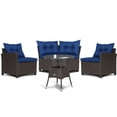 thumbnail image 3 of Spaco 4 Pieces Patio Rattan Furniture Set of Cushioned Sofa and Glass Table, Furniture Set with Thickened Seat and Back Cushions, Furniture Set for Outdoor as Garden, Patio, Navy, 3 of 9