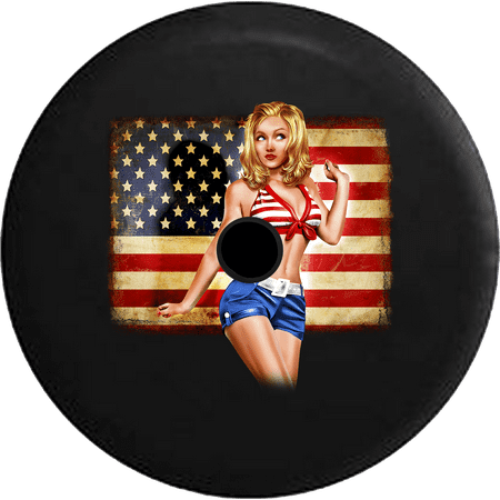 2018 2019 Wrangler JL Backup Camera American Flag Pinup Girl Bikini Model Spare Tire Cover for Jeep RV 33 (Best Bikini Models 2019)