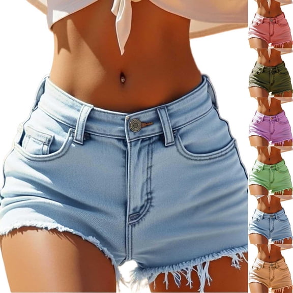 Denim Shorts for Women Ihhxva High Waisted with Pockets Frayed Hem Jean Light Wash Casual Summer Trendy Loose Fit Retro Stretchy Cotton M-3XL