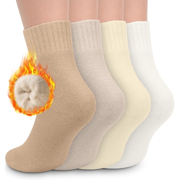 4 Pairs Women's Thermal Socks - Thick, Warm, Cozy Crew Socks for Winter Hiking, Running, Gifts