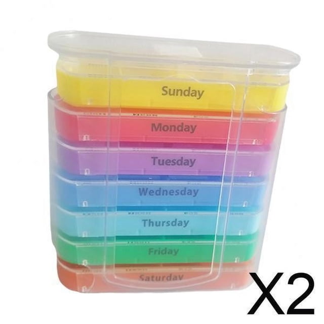 2x Pastillero Semanal Estuche Para 7 Días Diario Gran Capacidad Para Guardar Pastillas De Vitaminas