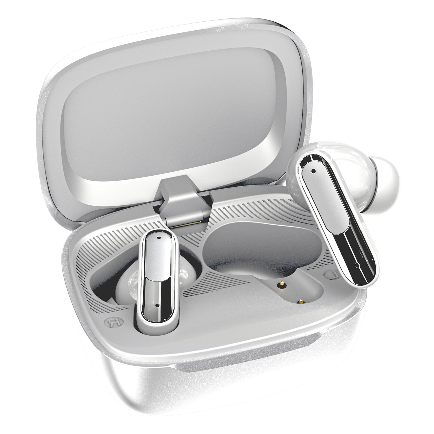 RCA WAVE-45 TWS Bluetooth In-Ear Earbuds with Mics, On-Ear Controls, ANC, Charging Case with Touch Screen, up to 6 Hours Play Time , White