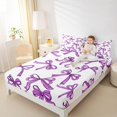 thumbnail image 4 of Manfei White Purple Ribbon Queen Sheet Sets for Kids, Kawaii Cartoon Bowknot Flat Sheet, Cute Princess Style Queen Fitted Sheet, Breathable Home Decor, 4 Pieces, 4 of 7