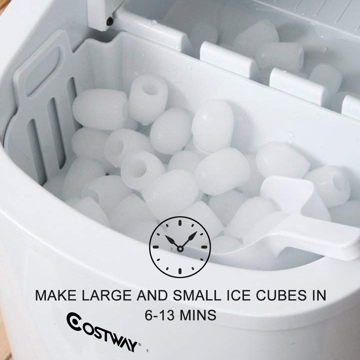 Costway White Portable Compact Electric Ice Maker Machine Mini Cube 26lb/Day