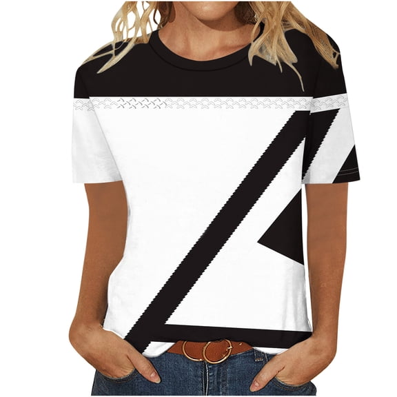 T Shirts for Women Summer Short Sleeve Tops Fashion Printscrew Neck Tops Loose Basic Tee Shirts Casual Dressy Blouse Fashion Comfortable Lightweight Tshirt Ladies Blouses Holiday