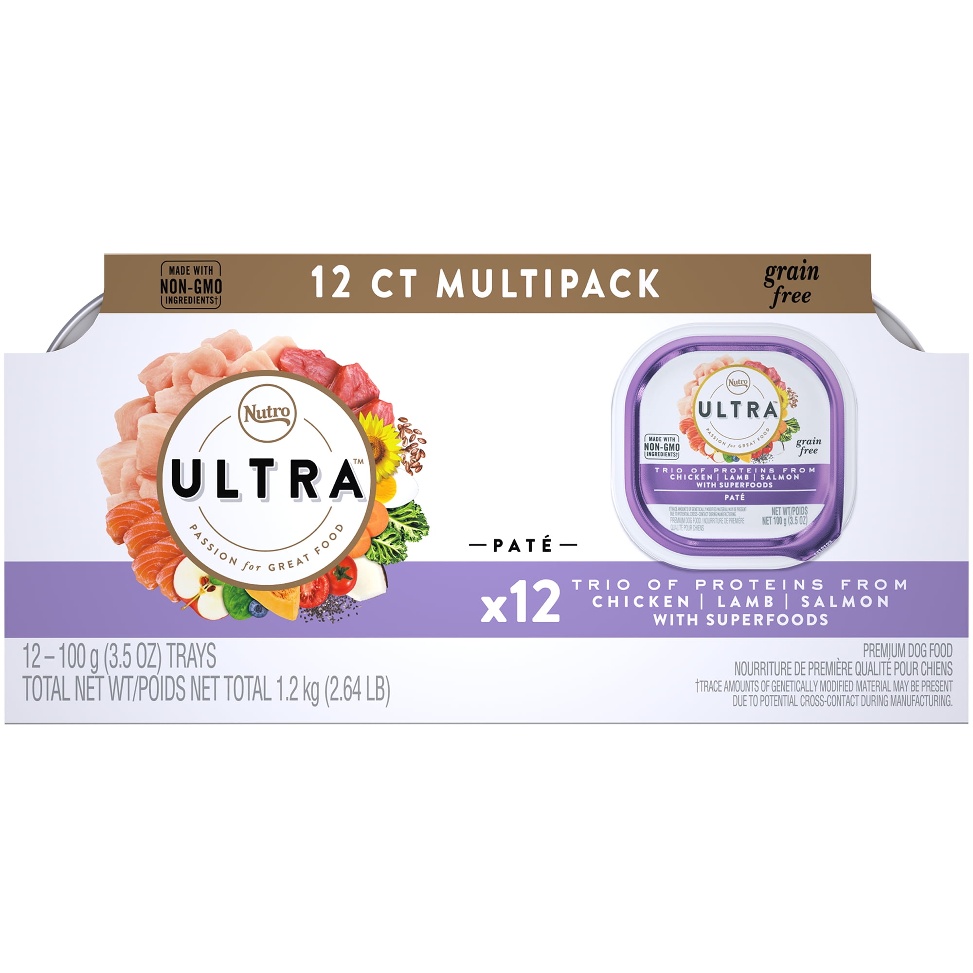 NUTRO ULTRA Grain Free Adult Wet Dog Food Paté Multipack, Trio of