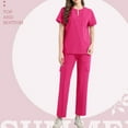 thumbnail image 2 of Ktyne Ensembles de Sarraus Roses pour Femmes, Uniforme d'Infirmière Extensible, Haut de Sarrau à Manches Courtes et Pantalon Jogger, Ensemble de Sarraus Médicaux Uni avec Multiples Poches, Rose Vif, P, 2 of 4