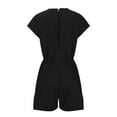 thumbnail image 4 of Besolor Summer Cotton Linen Rompers for Women Short Sleeve Casual Loose Wide Leg Shorts Outfits Elastic Waist Beach Jumpsuits, 4 of 6