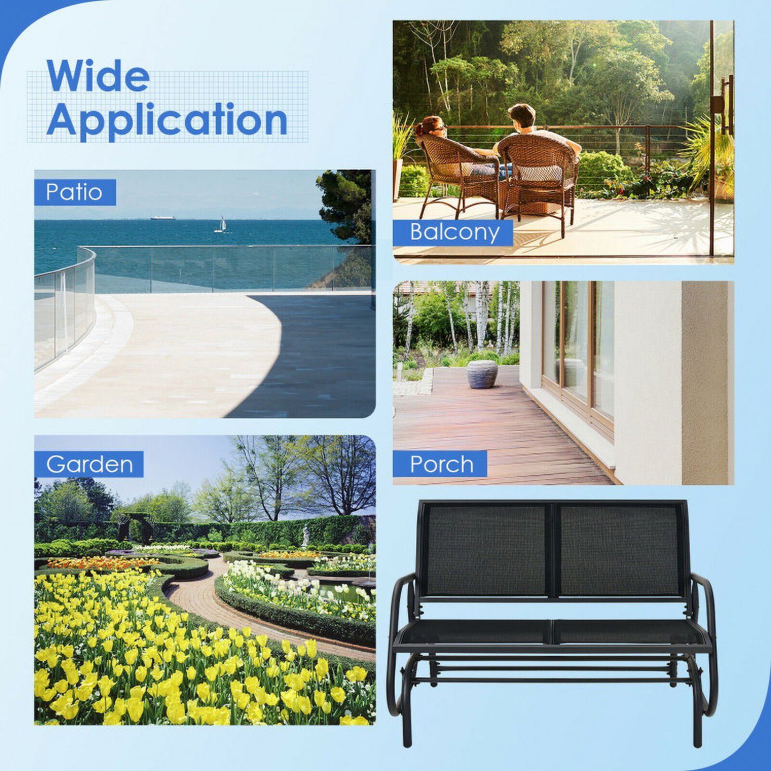 Aimee Lii Double Chair Outdoor, Patio Glider Bench, Porch, Backyard, Sturdy, Black Aimee Lii Double Chair Outdoor, Patio Glider Bench, Porch, Backyard, Sturdy, Black