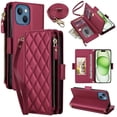 thumbnail image 1 of For iPhone 15 Plus RFID Blocking Wallet Case, Crossbody Purse Phone Case with 9 Card Slots, Zipper Pocket & Detachable Strap,Red,For iPhone 15 Plus, 1 of 9
