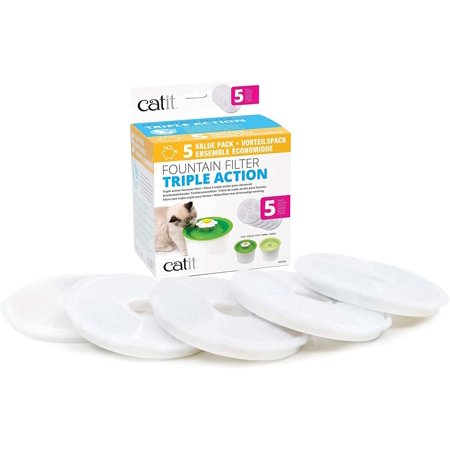UPC: 0022517437469 | Catit Water Fountain Replacement Filters Triple Action Filters for Flower Water Fountain Dispenser- 5pack
