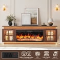 thumbnail image 3 of 80" Fireplace TV Stand for 85" 90" TVs with 4-Zone LED Lights, Charging Station, Glass Door Cabinets, Modern Wood Entertainment Center with 40" Electric Fireplace, 3 of 10