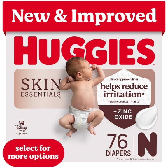 Huggies Skin Essentials Baby Diapers, Size Newborn (6-9 lbs), 76 Count (Select for More)