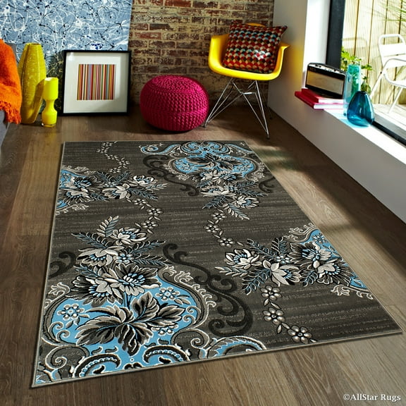 Blue AllStar Modern. Contemporary Woven Area Rug. Drop-Stitch Weave Technique. Carved Effect. Vivid Pop Colors (5' x 6' 11")